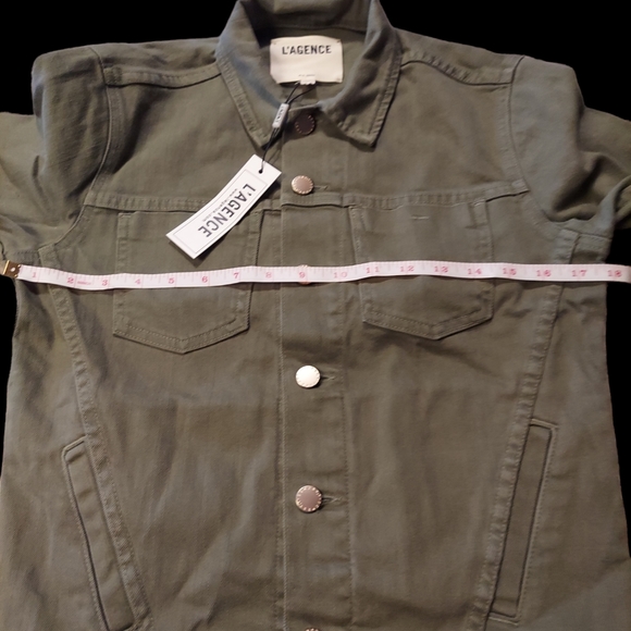 L’agence Janelle Slim Raw Hem Denim Jean Jacket NWT MSRP $365 Sz S Army Green - Picture 4 of 8